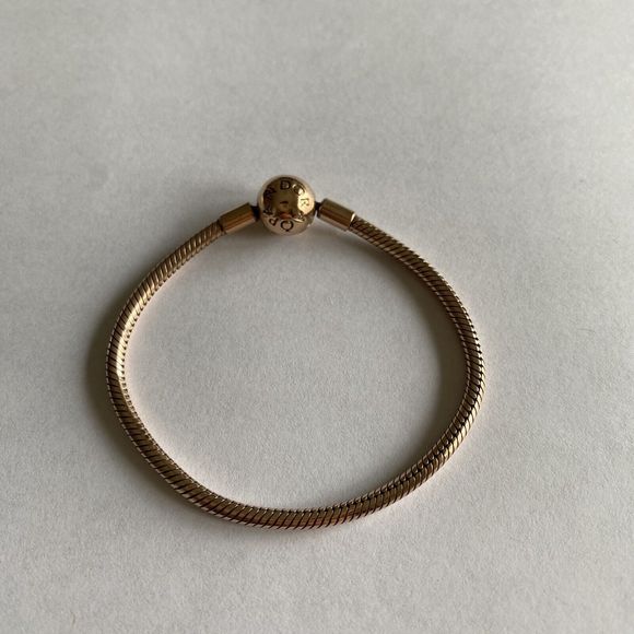 Authentic Pandora Bracelet 6.3" Pink Gold Pleated Sterling Silver Snake Chain - Picture 2 of 5